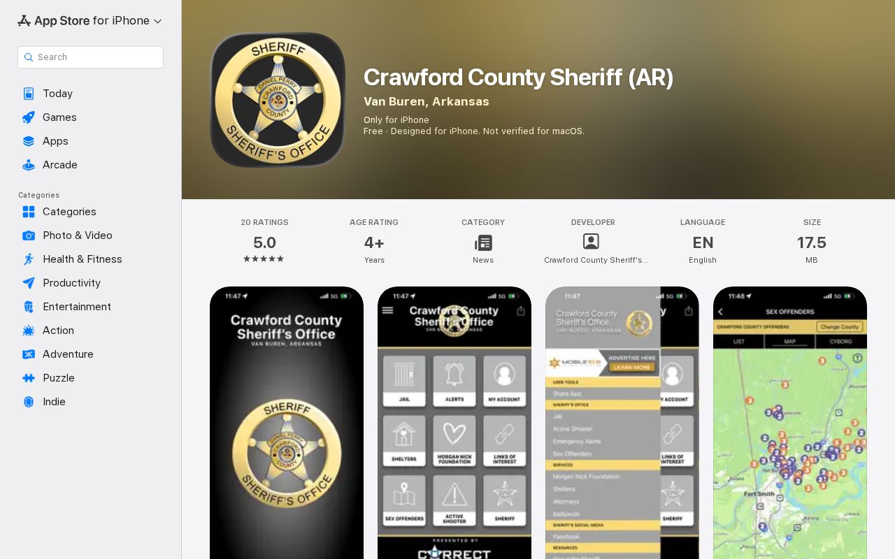 Official Crawford County Sheriff Arkansas iPhone app listing