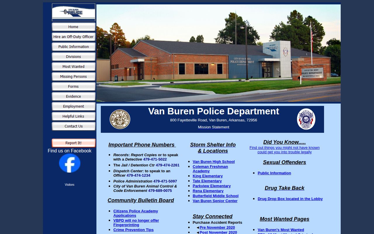 Van Buren Police Department official website capture