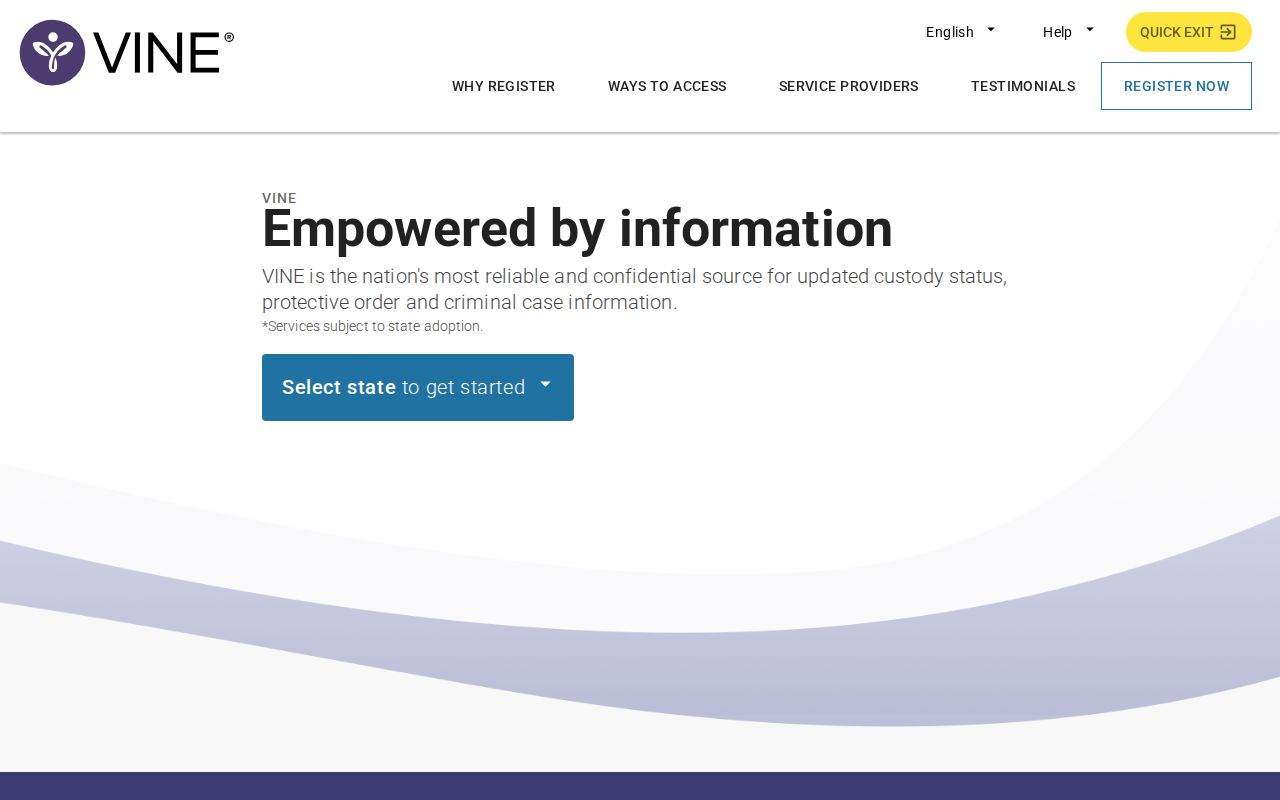 VINELink notification registration screen for Crawford County custody alerts
